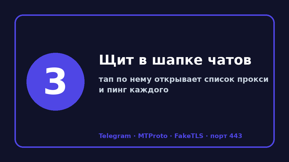 Прокси для телеграмм на айфон: шаг 3 — Щит в шапке чатов